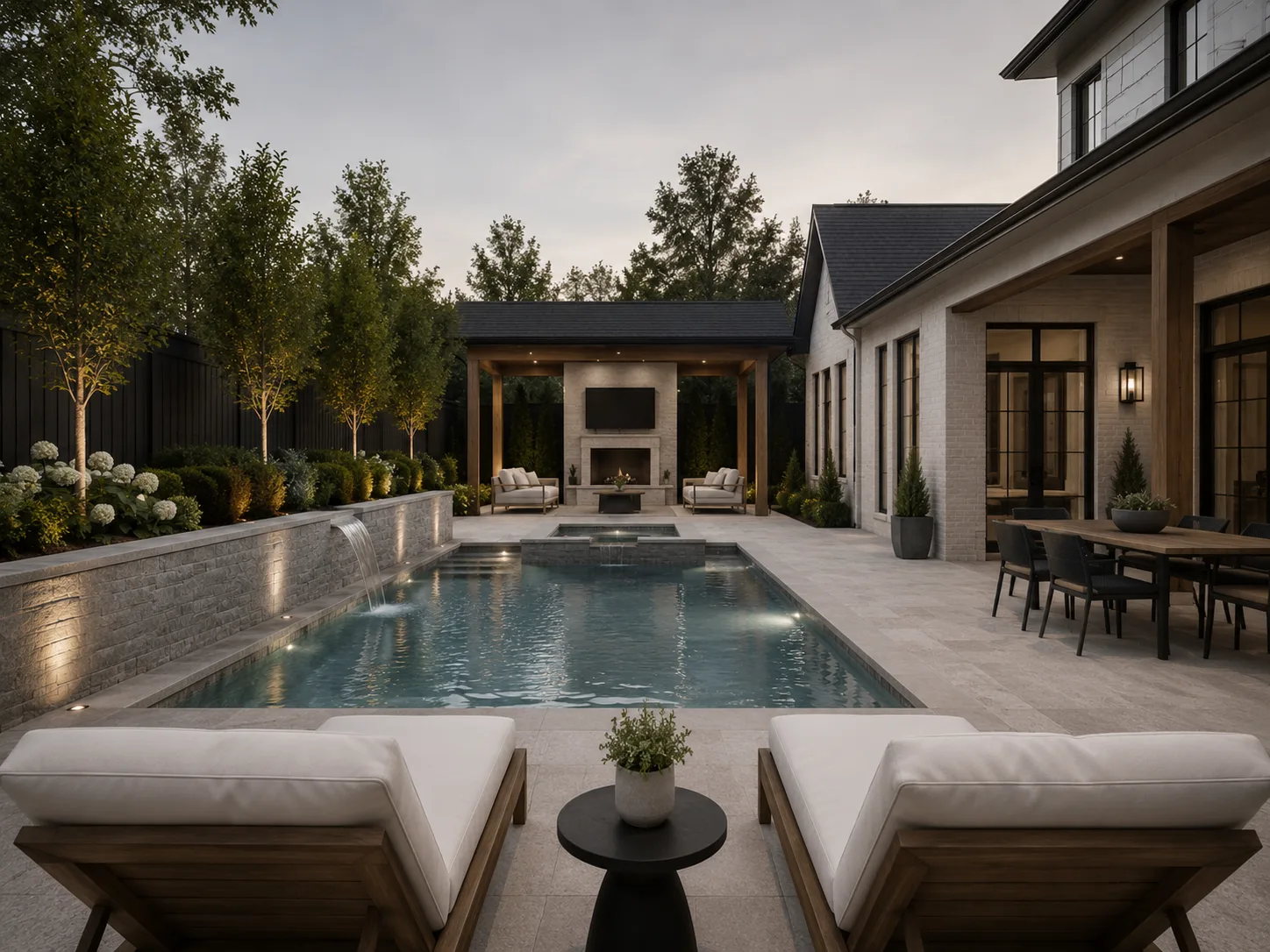 Backyard pool and stone patio